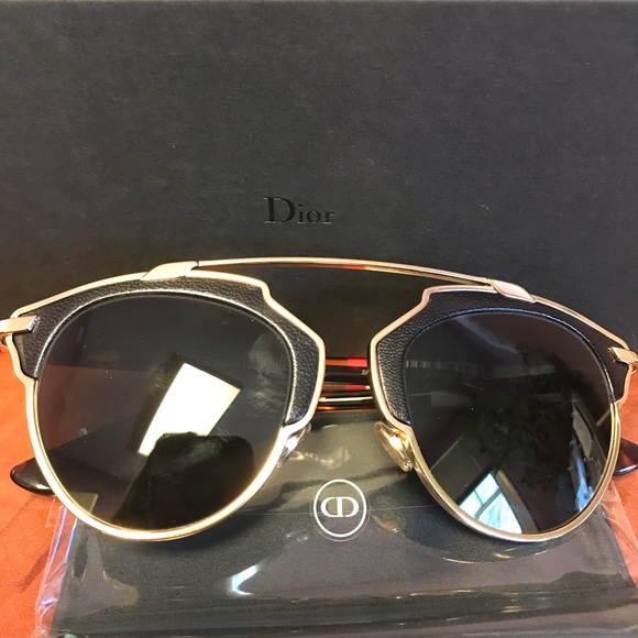SOLD 🎈CHRISTIAN DIOR So Real Black Gold Leather Aviator Sunglasses Authentic - Picture 2 of 9